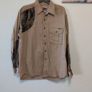 Wrangler Pro Gear Men's Shooting Shirt Beige/Camo Patches Size L